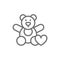 Bear toy, donation to children, volunteering for orphanages, charity line icon.