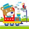 Bear and train funny cartoon,vector illustration