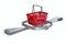 Bear trap and red shopping basket on white background. Isolated 3D illustration