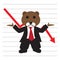 The bear wear business suit in front of bearish stock market graph