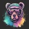 Bear wearing goggles closeup working aviator pilot. Created using ai generative.