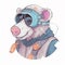 Bear wearing goggles closeup working aviator pilot. Created using ai generative.