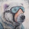 Bear wearing goggles closeup working aviator pilot. Created using ai generative.
