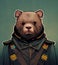 Bear is wearing military uniform. soldier bear character. Army theme art