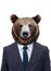 bear wearing suit and tie. Isolated on transparent background, no background, cutout.