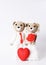 Bear wedding couple and Red heart on white background