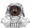 Bear wild animal face. Grizzly cute brown bear head portrait. Wild astronaut animal in spacesuit. Deep space. Galaxy.