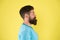 The beard is here to stay. Brutal hipster with textured beard hair on yellow background. Bearded man with stylish