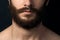 Beard, male chin close-up. Untidy unshaven
