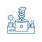 Beard man working on table with notebook line icon concept. Beard man working on table with notebook flat vector symbol
