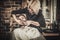 Beard shaving in barber shop