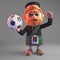 Bearded 3d Scottish man in kilt holding a soccer football, 3d illustration