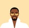 Bearded african man in a white bathrobe with gold eye patches on his face. Daily skincare routine