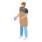 Bearded barista man icon, isometric style