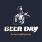 Bearded barmen with a shaker to International Beer Day. Vector illustration of barkeeper or bartender character silhouette at work