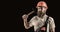 Bearded builder isolated on black background. Bearded man worker with beard, building helmet, hard hat. Hammer hammering