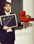 Bearded businessman with valentine presents