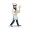 Bearded chef in cook cap keeping tray for hot dish and showing ok sign.