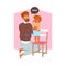 Bearded Dad Comforting Crying Little Child on Chair Supporting and Talking to Him Vector Illustration