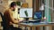 Bearded engineer sitting at his desk in home office