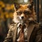 Bearded Fox In Suit And Glasses: Surreal Animal Hybrid In Golden Hues