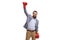 Bearded happy man with boxing gloves gesturing win