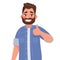Bearded happy man shows thumb up. Gesture cool