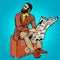 Bearded hipster traveler reading a newspaper