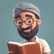 Bearded Indian man reading a book. 3d render illustration.