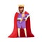 Bearded King with Crown and Scepter Wearing Red Mantle Vector Illustration