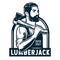 Bearded lumberjack with axe. Axeman handyman logo