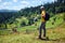 Bearded male hiker looking at stunning landscape