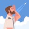 Bearded Man Aircraft Pilot or Aviator in White Shirt Looking Up in the Sky Vector Illustration