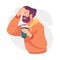 Bearded Man Character with Coffee Cup Looking Into the Distance Vector Illustration