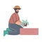 Bearded Man Character at Greenhouse Planting and Cultivating Crop Vector Illustration