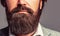 Bearded man close up. Beard is his style. Closeup of bearded mans. Male with mustache growing. Perfect beard. Close-up
