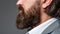 Bearded man close up. Perfect beard. Close-up of young bearded man. Close up of handsome beard hipster elegant male