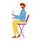 Bearded man with cocktail sitting on chair flat vector illustration