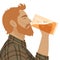 Bearded man drinks beer from mug