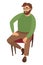 Bearded man with glasses sits on a chair. Psychology consultation. Isolated cartoon character