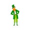 Bearded Man in Green Irish Costume Celebrating Saint Patrick Day Vector Illustration