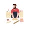 A bearded man kneads the dough. Homemade baking. Cooking bread at home. Concept illustration for landing page. Banner, poster,