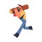 Bearded Man Logger or Lumberjack in Checkered Shirt Running with Log Vector Illustration