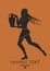 Bearded man with mane in the style of ancient Greece carrying amphora