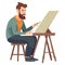 Bearded man painting and smiling creatively