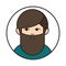 Bearded man portrait cartoon, round line icon