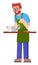 Bearded man preparing pie dough semi flat RGB color vector illustration