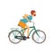 Bearded Man Riding Bike, Male Cyclist Character on Bicycle Vector Illustration