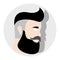 A bearded man with shaved temples. Vector head of hipster, lumberjack, hairdresser in multicolor. Logo for a barbershop
