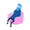 Bearded man sits in an armchair and relax. A person resting. Cartoon design icon. Colorful flat vector illustration